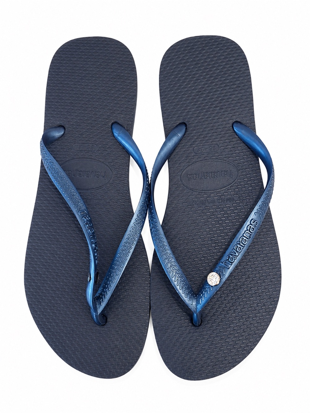 Havaianas Slim Crystal Women’s Flip Flops - Dark Navy with Metallic Blue Straps